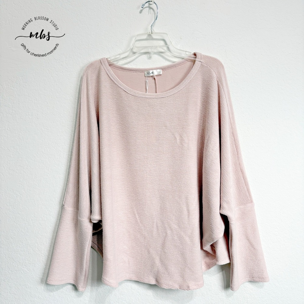 Rielle Textured Long Sleeve Top‎ Coquette Girl Knit Dolman Relaxed Pink Women 2X